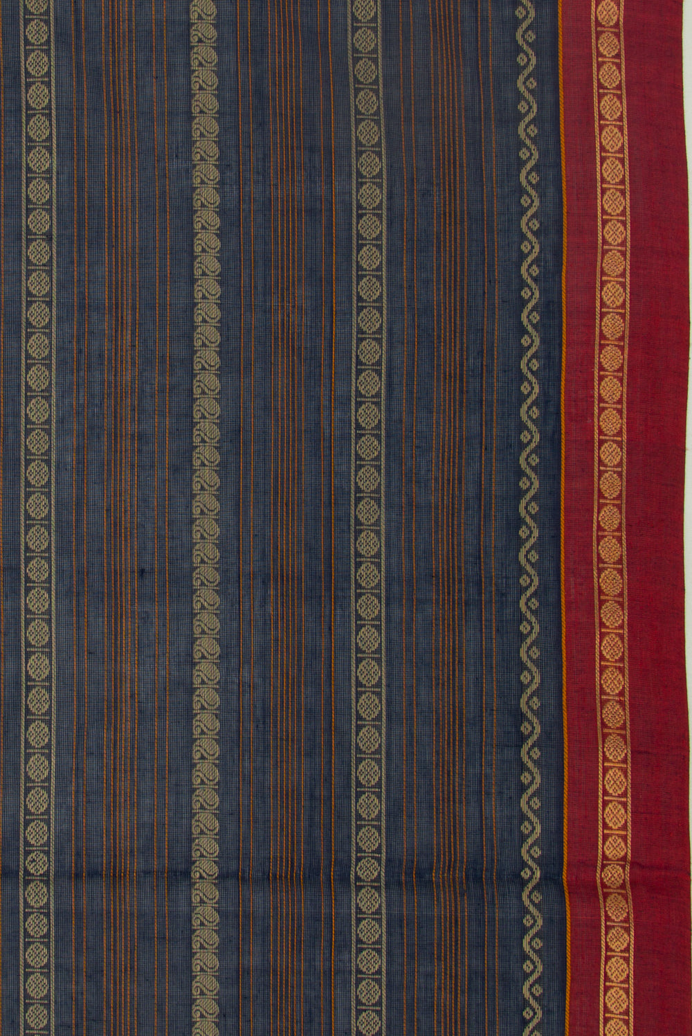 Kanchi Cotton Horizontal Lines Dark Blue Saree