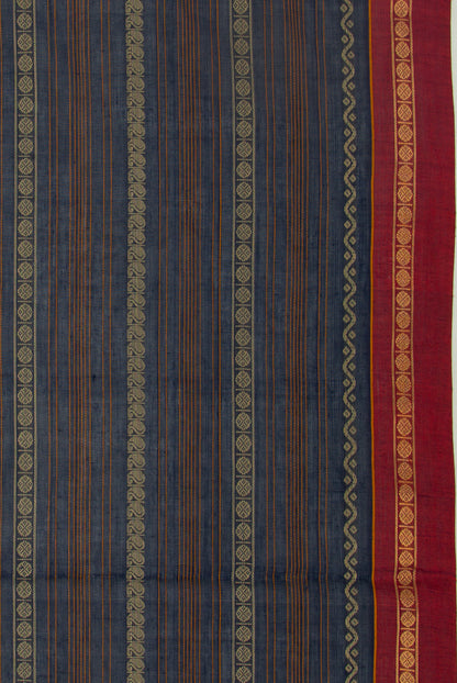 Kanchi Cotton Horizontal Lines Dark Blue Saree