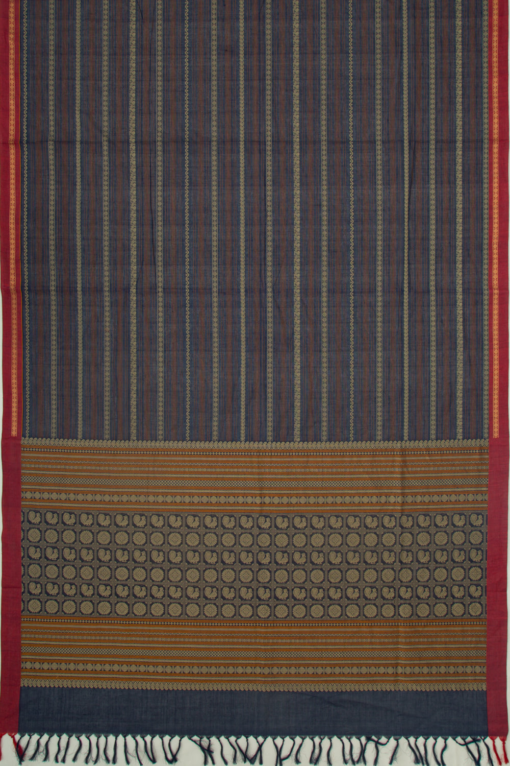 Kanchi Cotton Horizontal Lines Dark Blue Saree