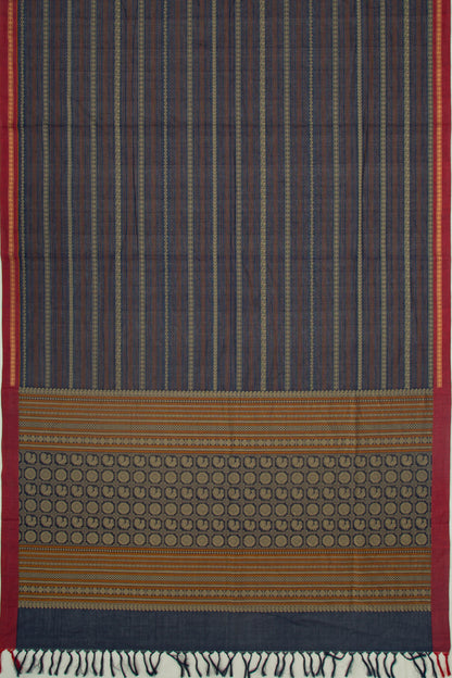 Kanchi Cotton Horizontal Lines Dark Blue Saree