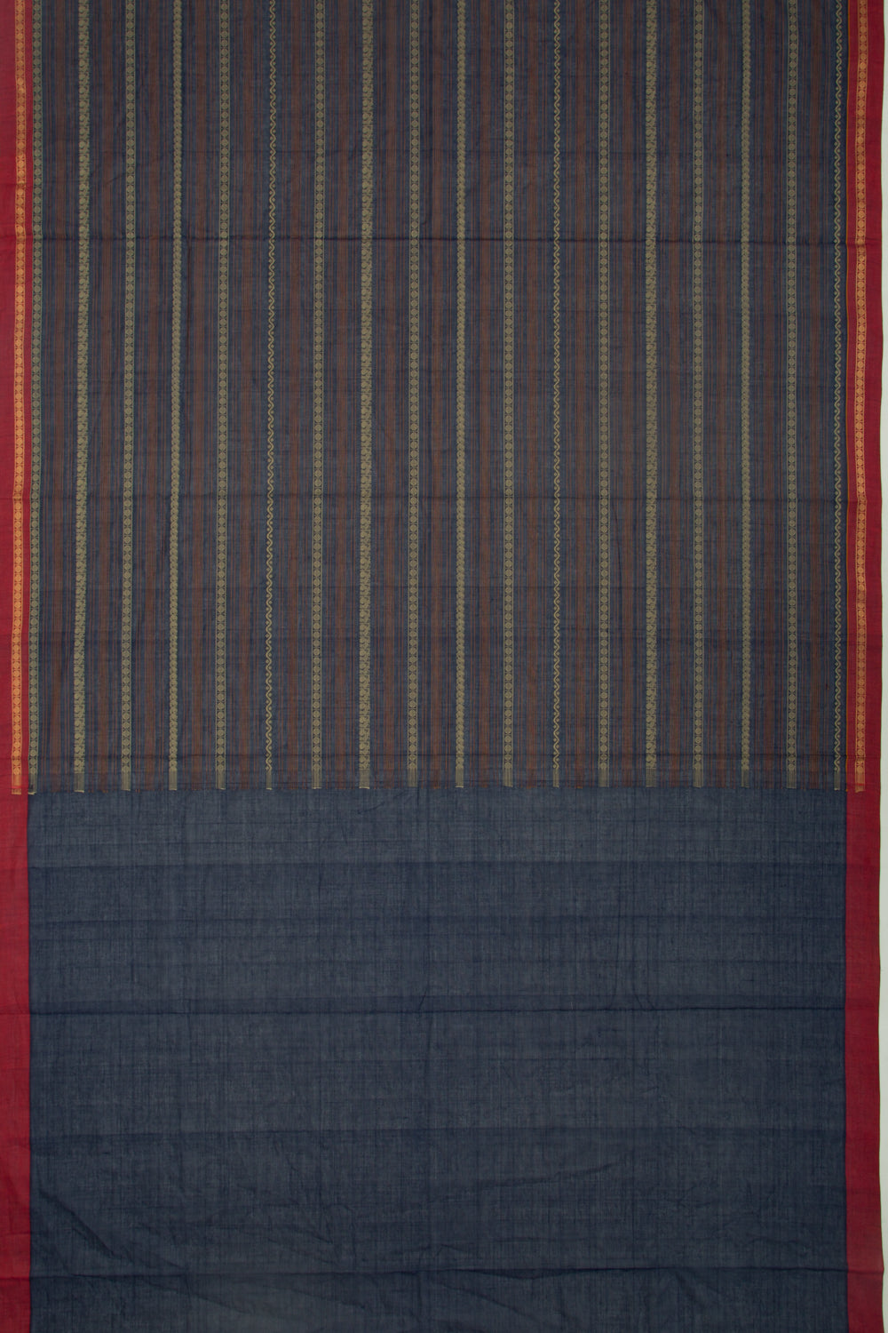 Kanchi Cotton Horizontal Lines Dark Blue Saree