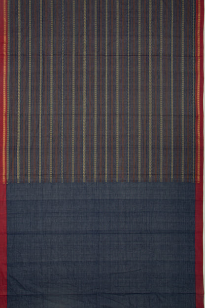 Kanchi Cotton Horizontal Lines Dark Blue Saree