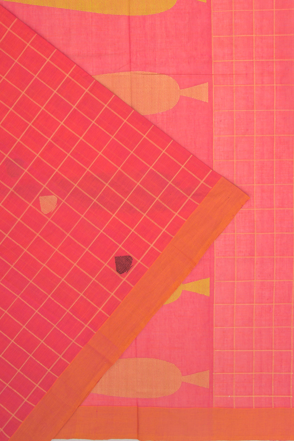 Chettinad Cotton Checks And Butta Crimson Pink Saree