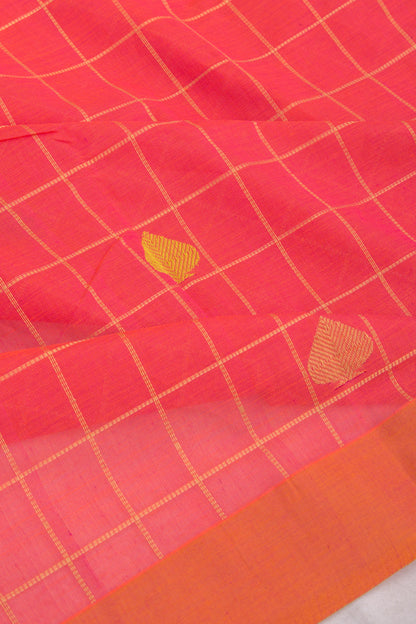 Chettinad Cotton Checks And Butta Crimson Pink Saree