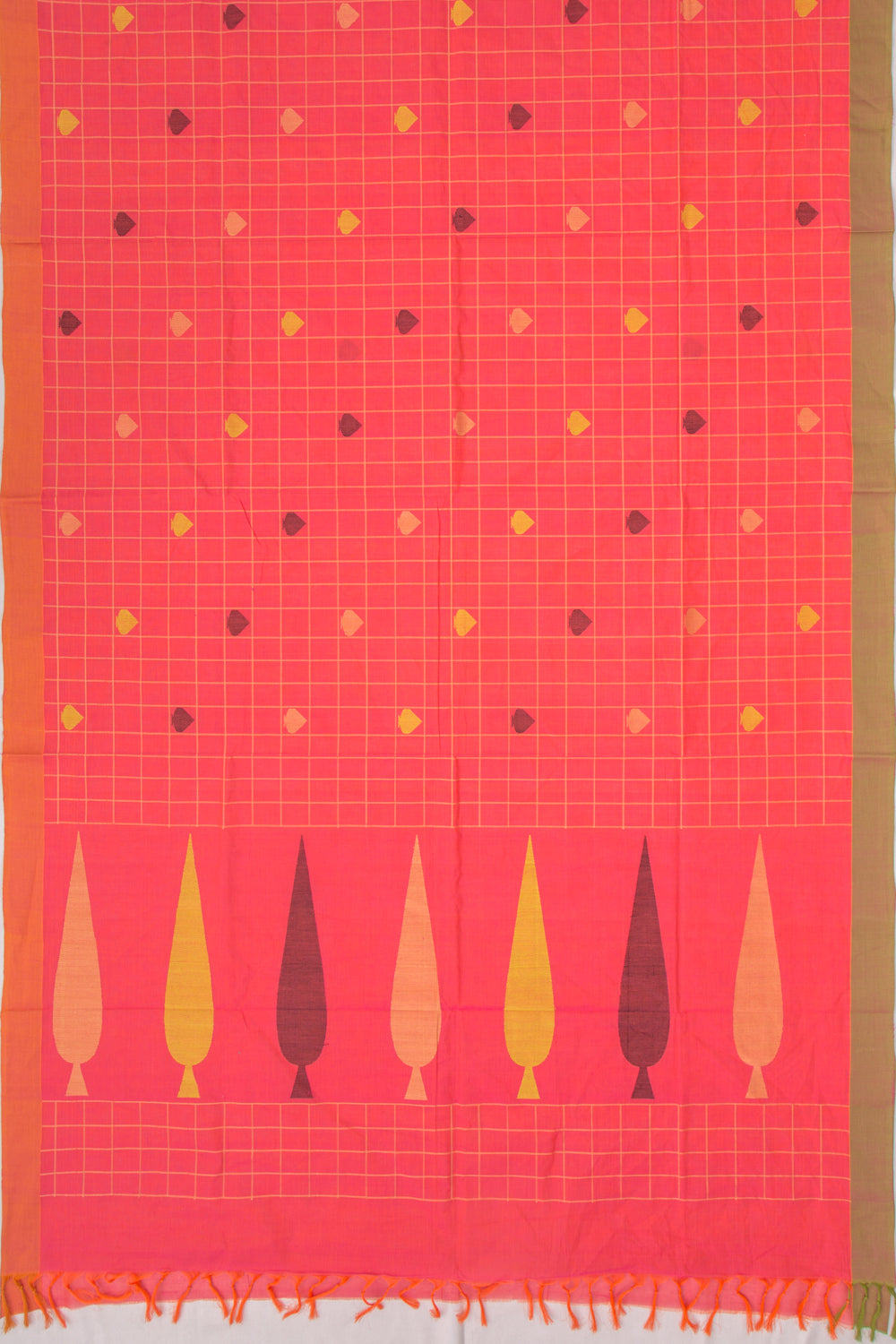 Chettinad Cotton Checks And Butta Crimson Pink Saree