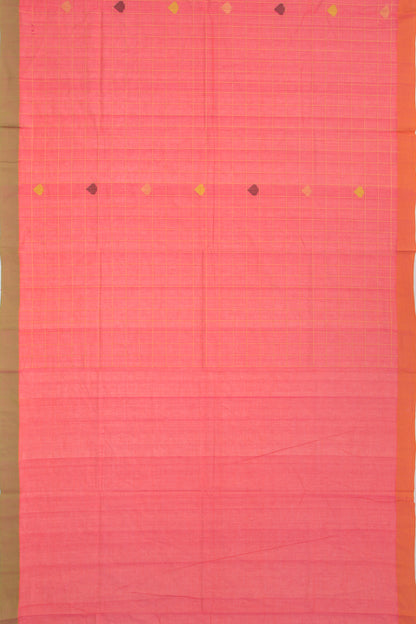 Chettinad Cotton Checks And Butta Crimson Pink Saree