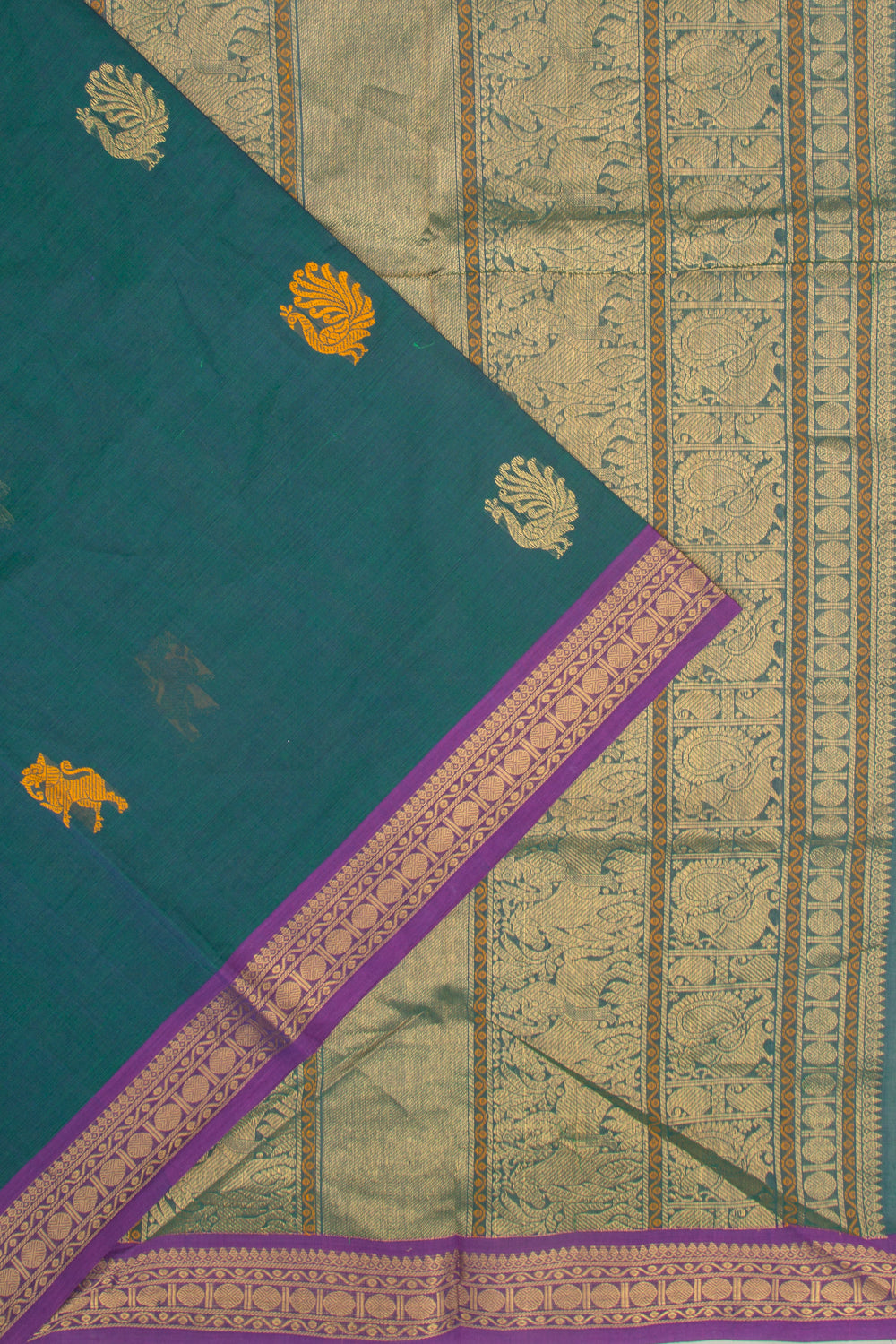 Chettinad Cotton Butta Bottle Green Saree