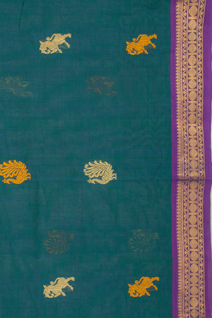 Chettinad Cotton Butta Bottle Green Saree
