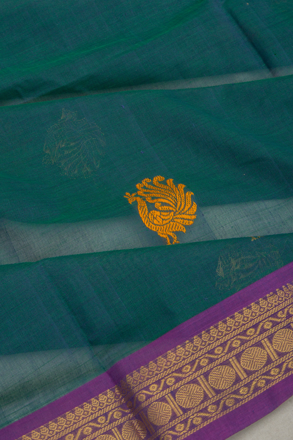 Chettinad Cotton Butta Bottle Green Saree