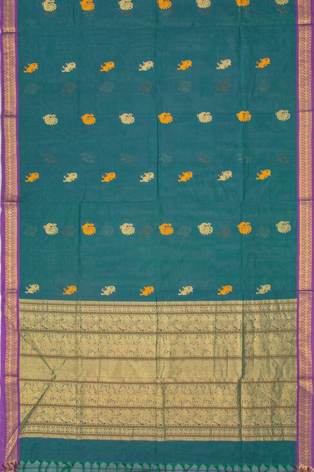 Chettinad Cotton Butta Bottle Green Saree
