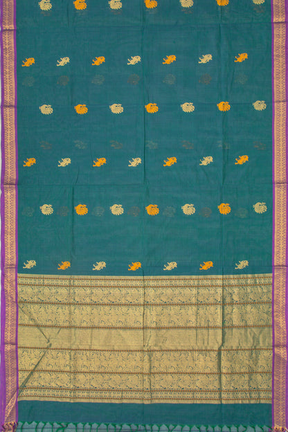 Chettinad Cotton Butta Bottle Green Saree