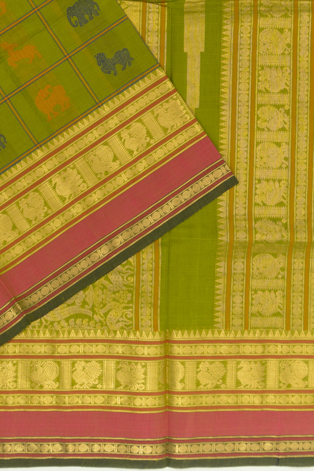 Chettinad Cotton Checks And Butta Green Saree