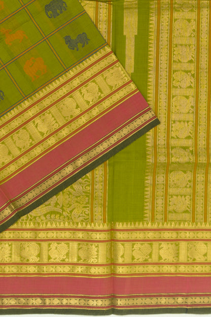 Chettinad Cotton Checks And Butta Green Saree