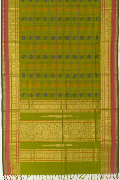 Chettinad Cotton Checks And Butta Green Saree