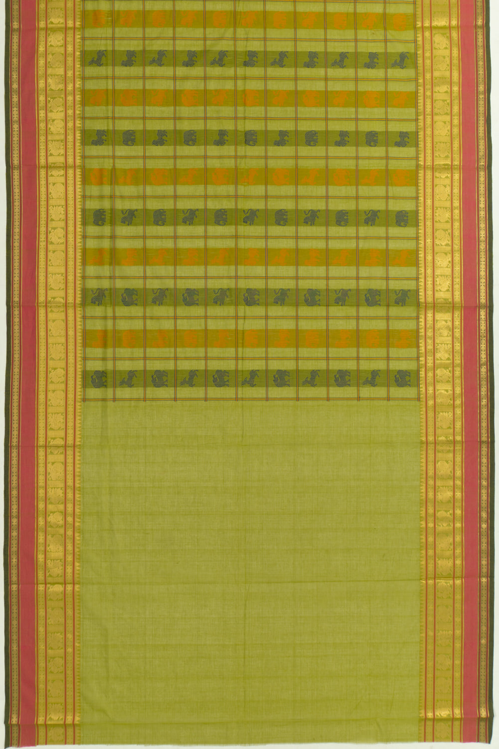 Chettinad Cotton Checks And Butta Green Saree