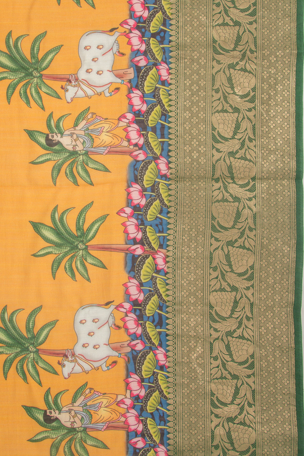 Chanderi Silk Pichwai Printed Yellow Saree