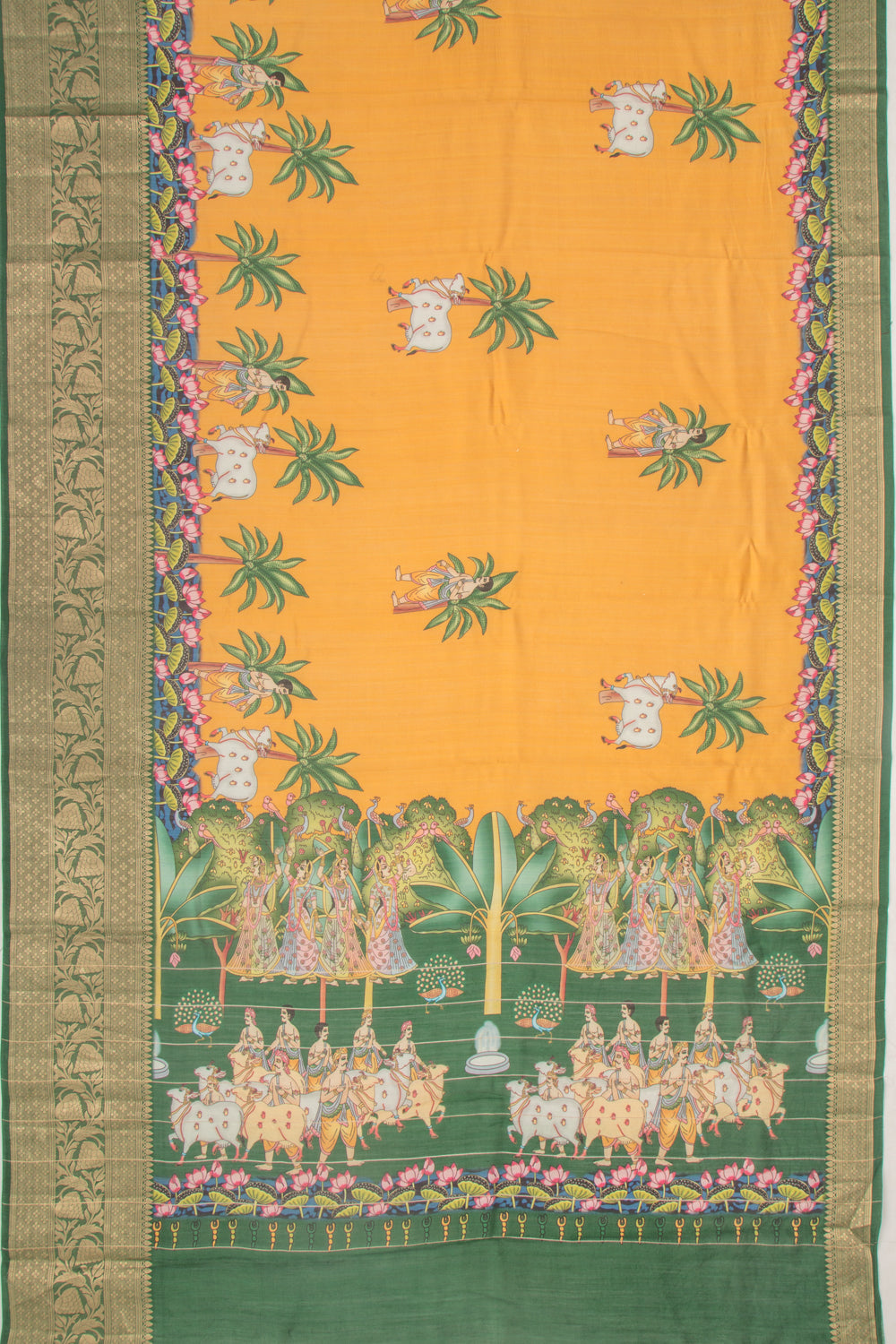 Chanderi Silk Floral Printed Yellow Saree