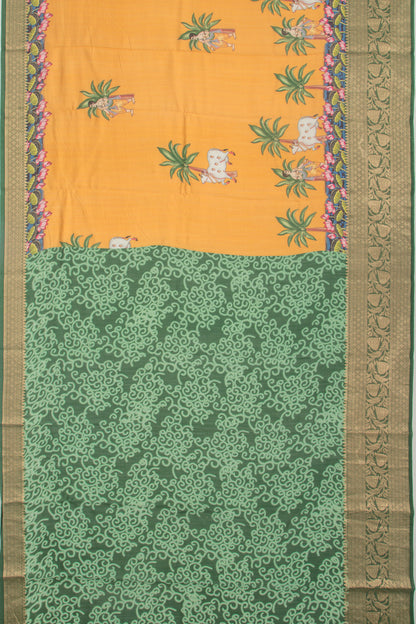 Chanderi Silk Pichwai Printed Yellow Saree