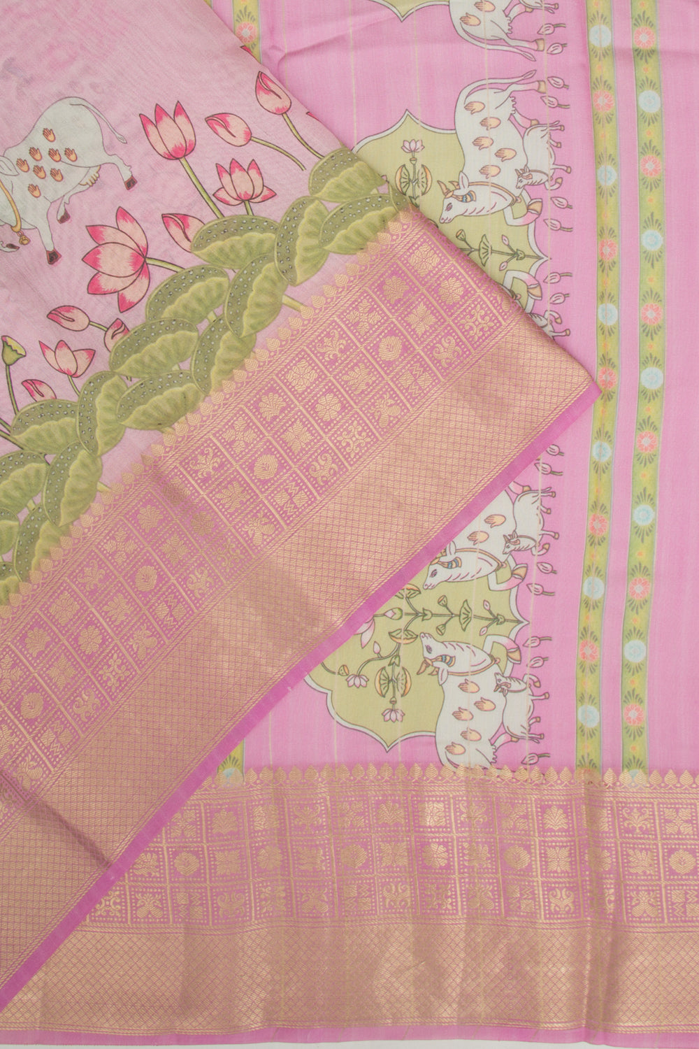 Tussar Floral Printed Pink Saree