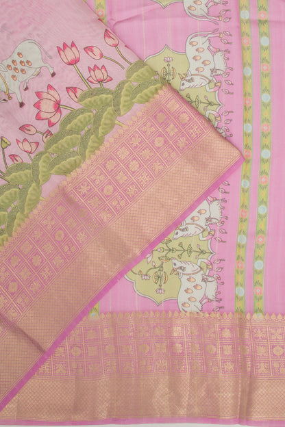 Tussar Floral Printed Pink Saree