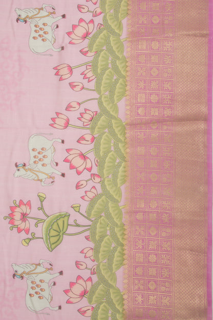 Tussar Floral Printed Pink Saree