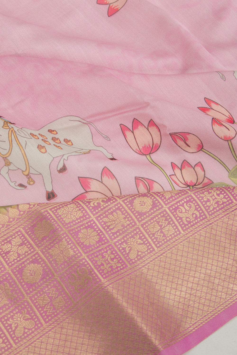 Tussar Floral Printed Pink Saree