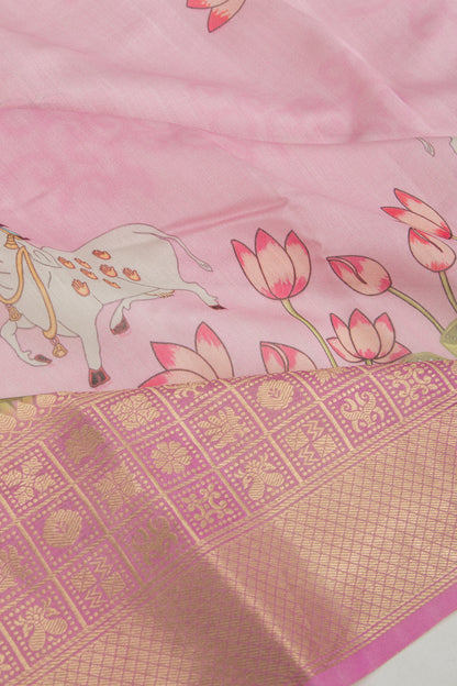 Tussar Floral Printed Pink Saree