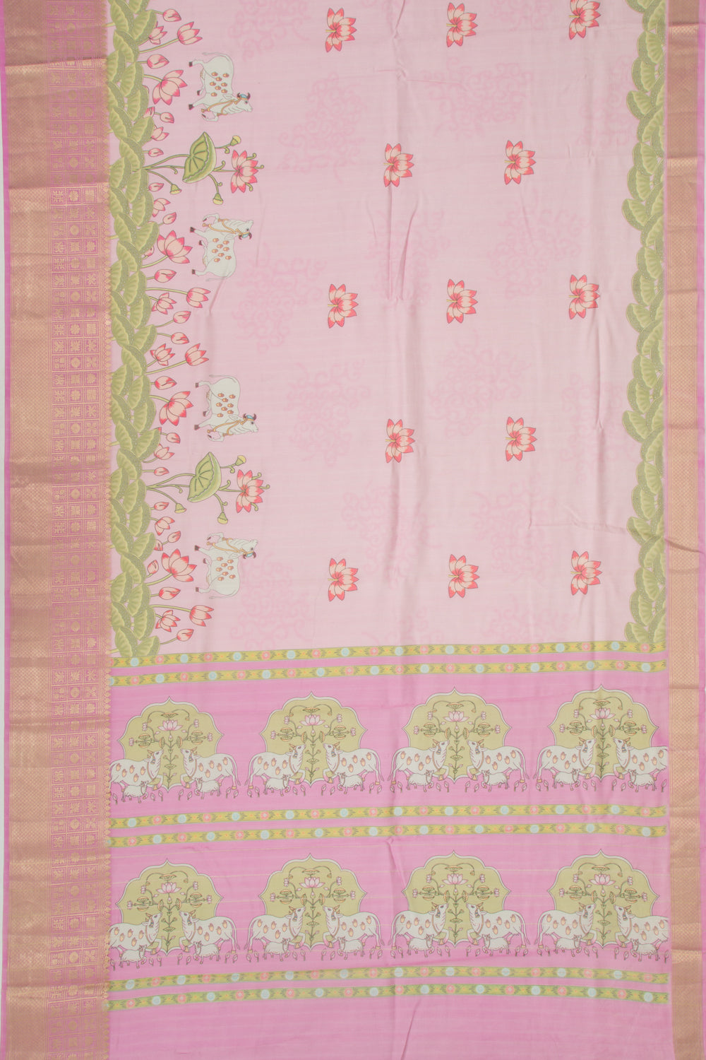 Tussar Floral Printed Pink Saree