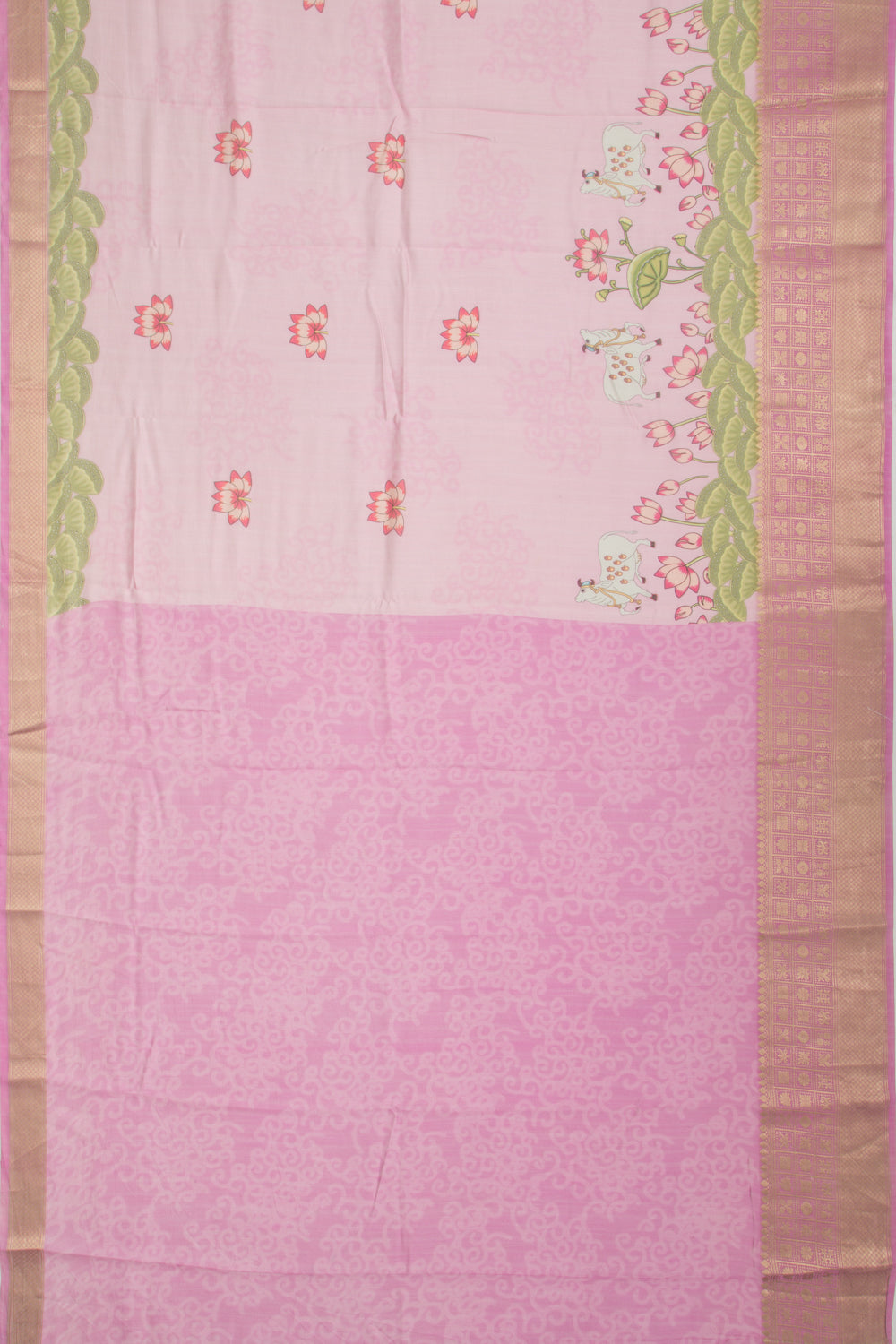 Tussar Floral Printed Pink Saree