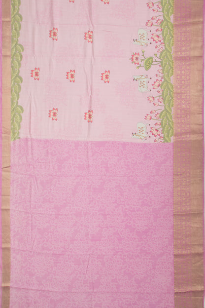 Tussar Floral Printed Pink Saree