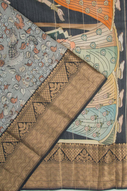 Chanderi Silk Floral Printed Grey Saree