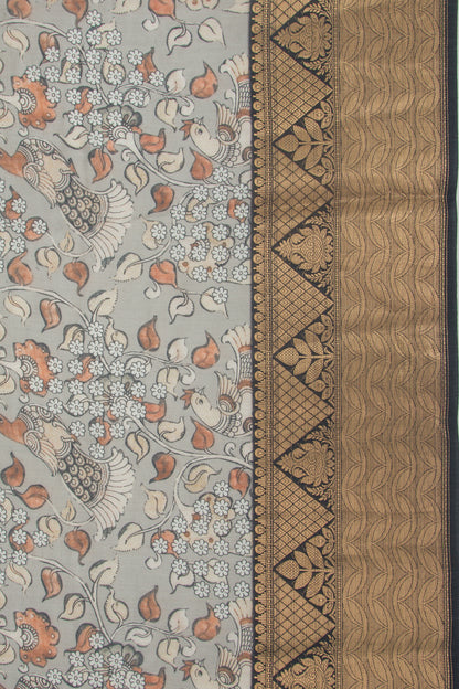 Chanderi Silk Floral Printed Grey Saree