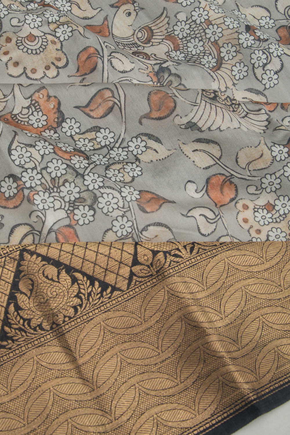 Chanderi Silk Floral Printed Grey Saree