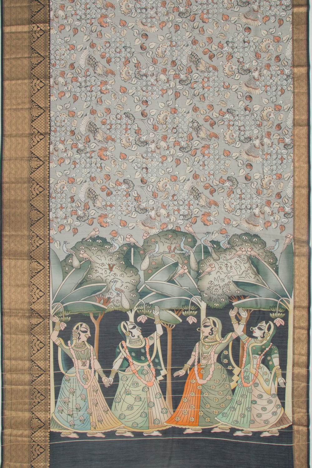 Chanderi Silk Floral Printed Grey Saree