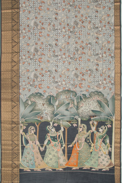 Chanderi Silk Floral Printed Grey Saree