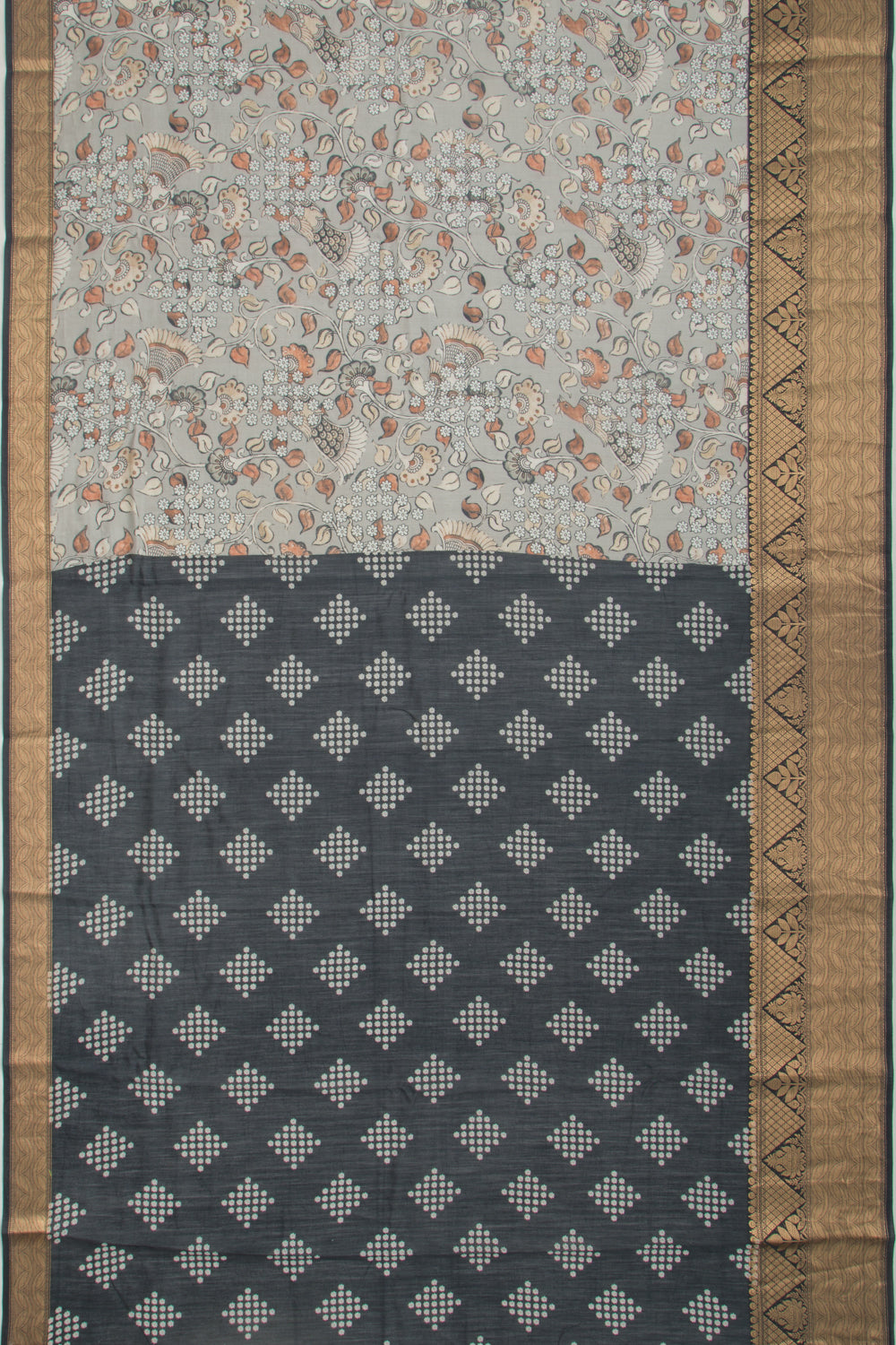 Chanderi Silk Floral Printed Grey Saree