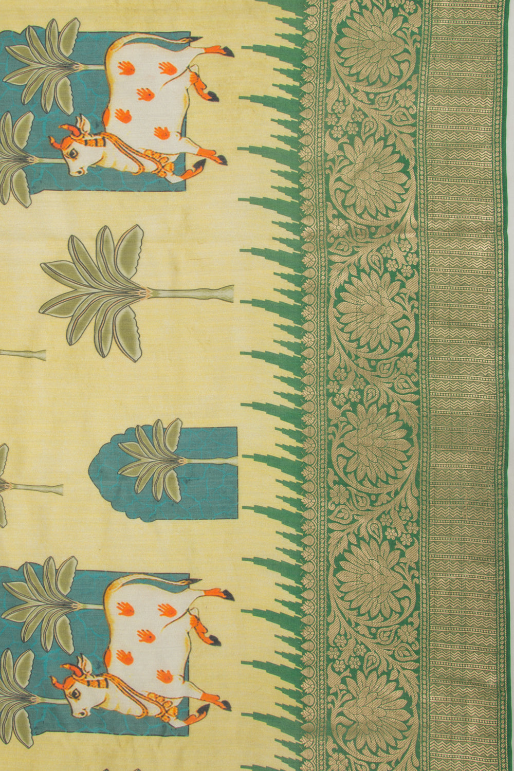 Chanderi Silk Pichwai Printed Pastel Green Saree