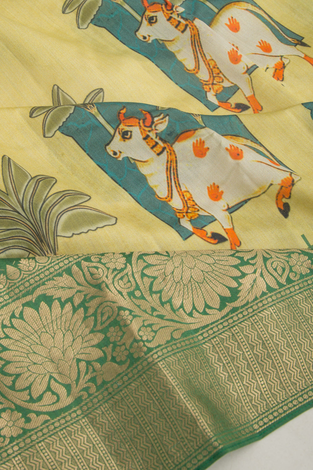 Chanderi Silk Pichwai Printed Pastel Green Saree