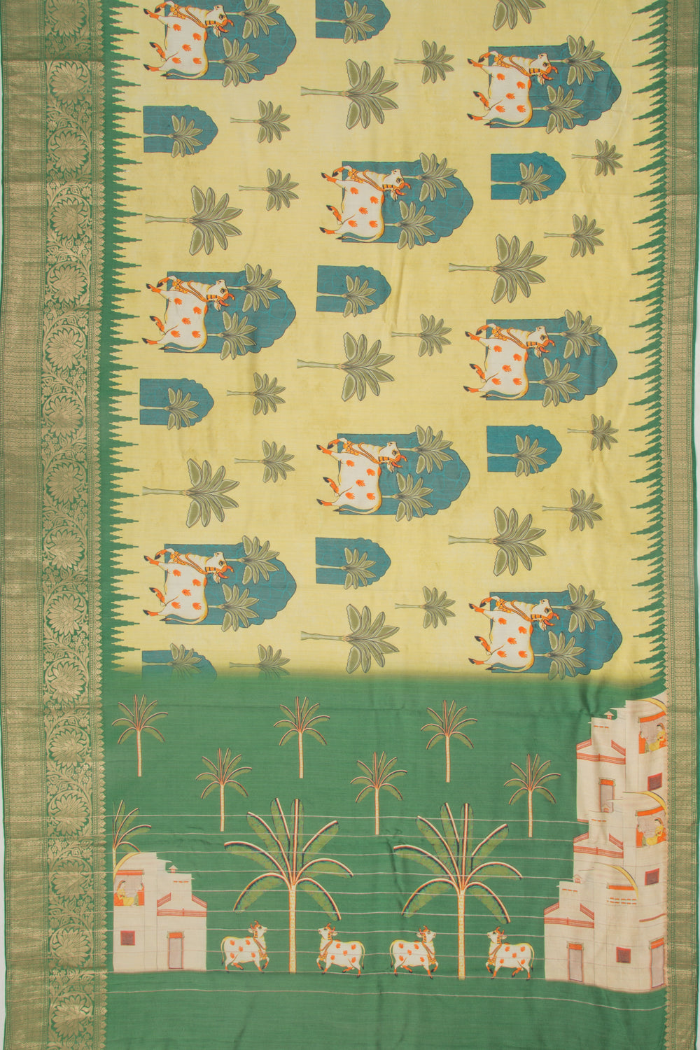 Chanderi Silk Floral Printed Pastel Green Saree