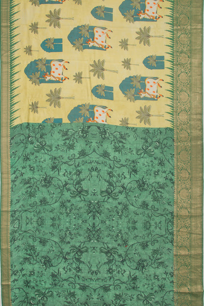 Chanderi Silk Pichwai Printed Pastel Green Saree