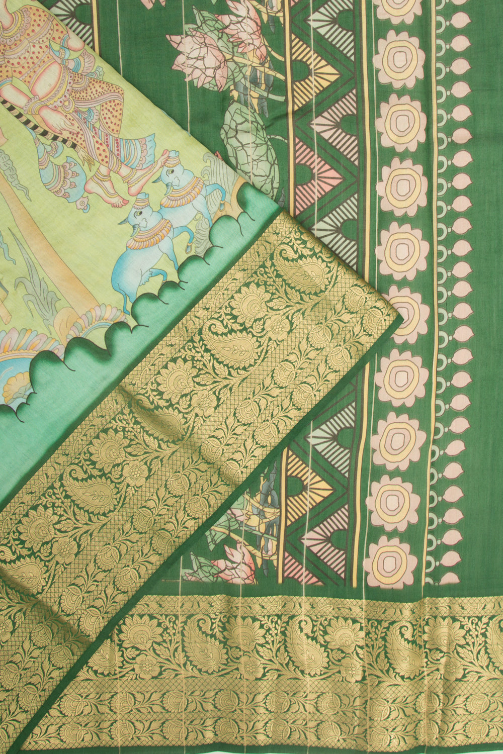 Chanderi Silk Floral Printed Green Saree