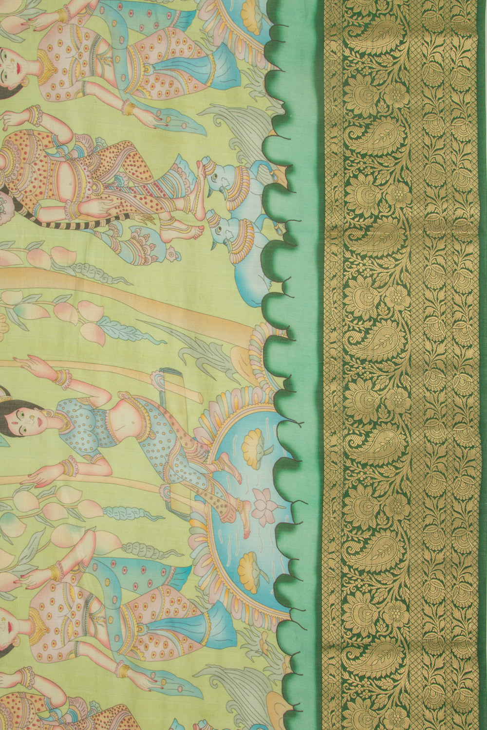 Chanderi Silk Floral Printed Green Saree