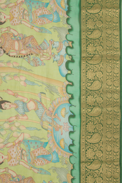 Chanderi Silk Floral Printed Green Saree