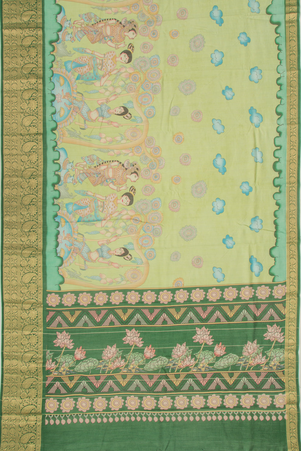 Chanderi Silk Floral Printed Green Saree