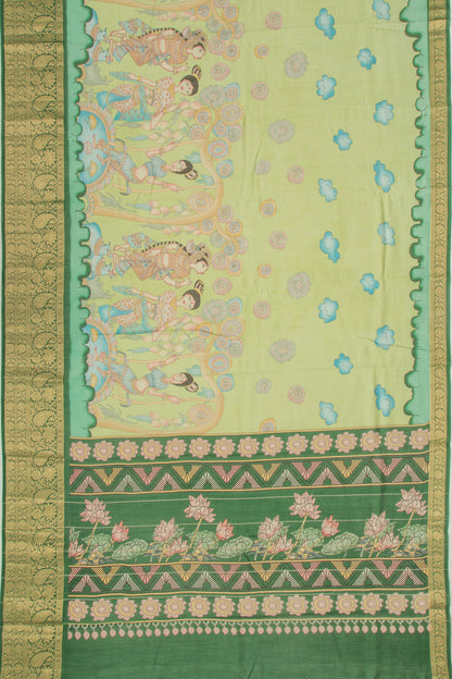 Chanderi Silk Floral Printed Green Saree