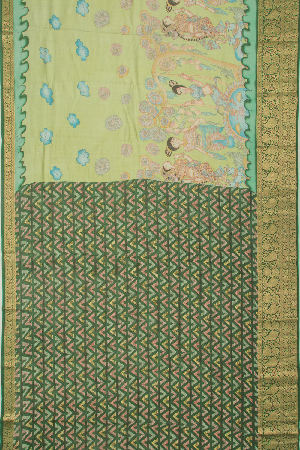 Chanderi Silk Floral Printed Green Saree