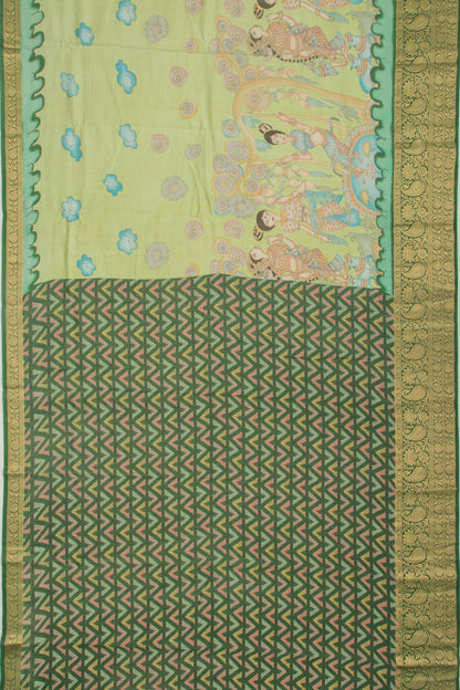 Chanderi Silk Floral Printed Green Saree