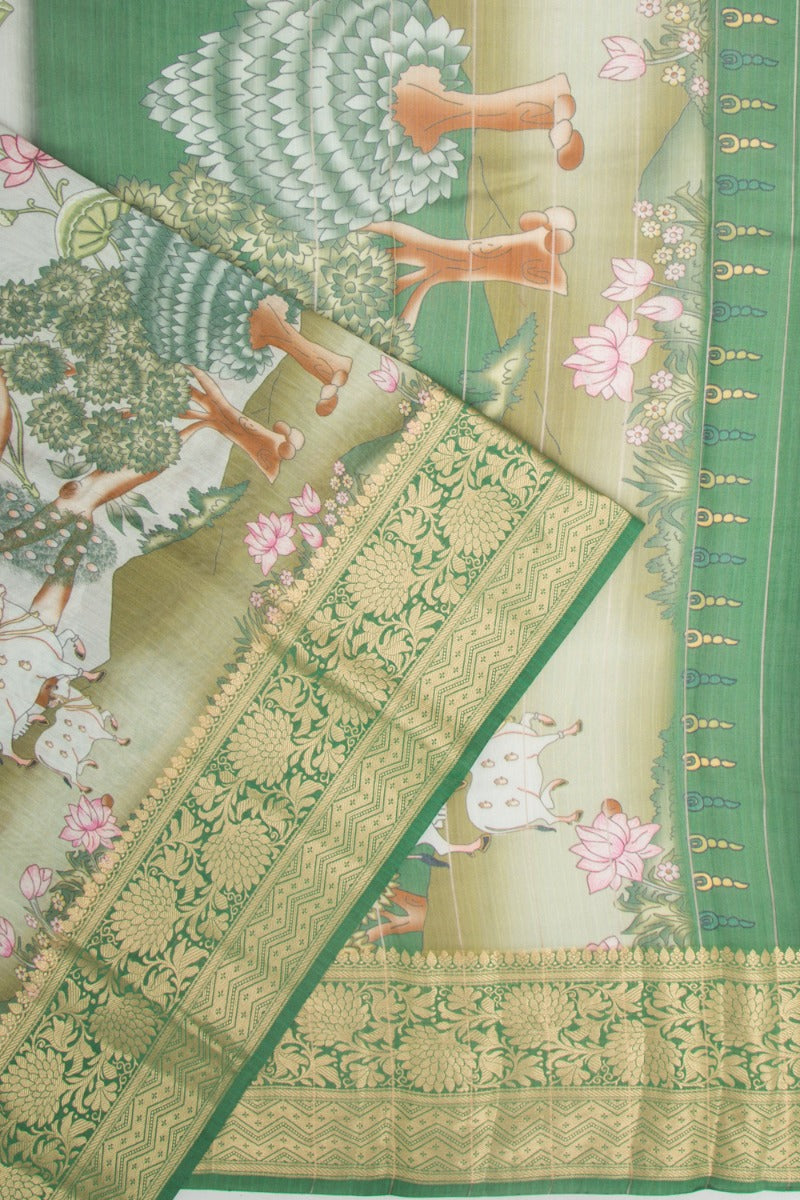 Chanderi Silk Floral Printed Grey Saree