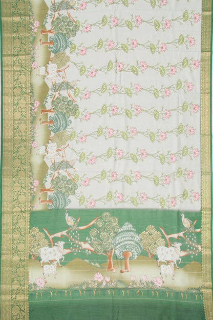 Chanderi Silk Floral Printed Grey Saree