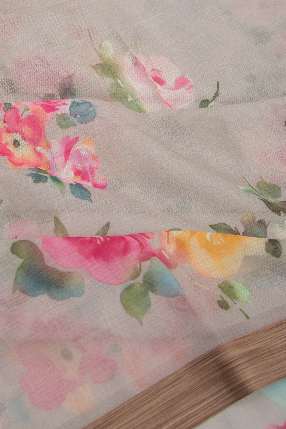 Kota Soft Silk Floral Printed Grey Saree
